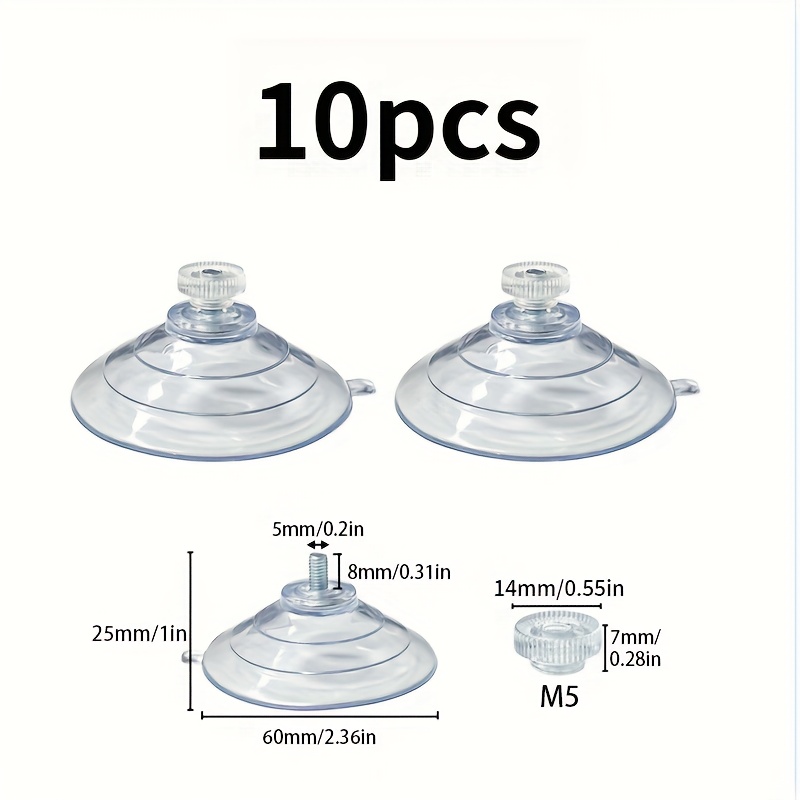 10 Suction Cup Hooks With Nuts – 60mm Thickened Pvc, Strong Vacuum Hold For Glass, Windows & Bathroom | Practical Hanging Hooks, Utility Hooks