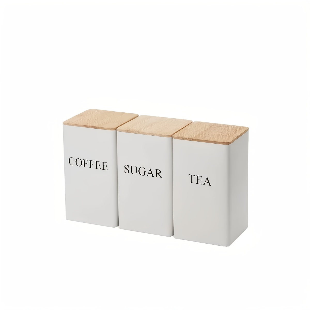 TEMU 3pcs/set Canister Tea Coffee Sugar Canisters, Metal Storage Tin For Coffee, Sugar & Tea - Kitchen Storage Jars With Wooden Lid, Coffee Tea Sugar