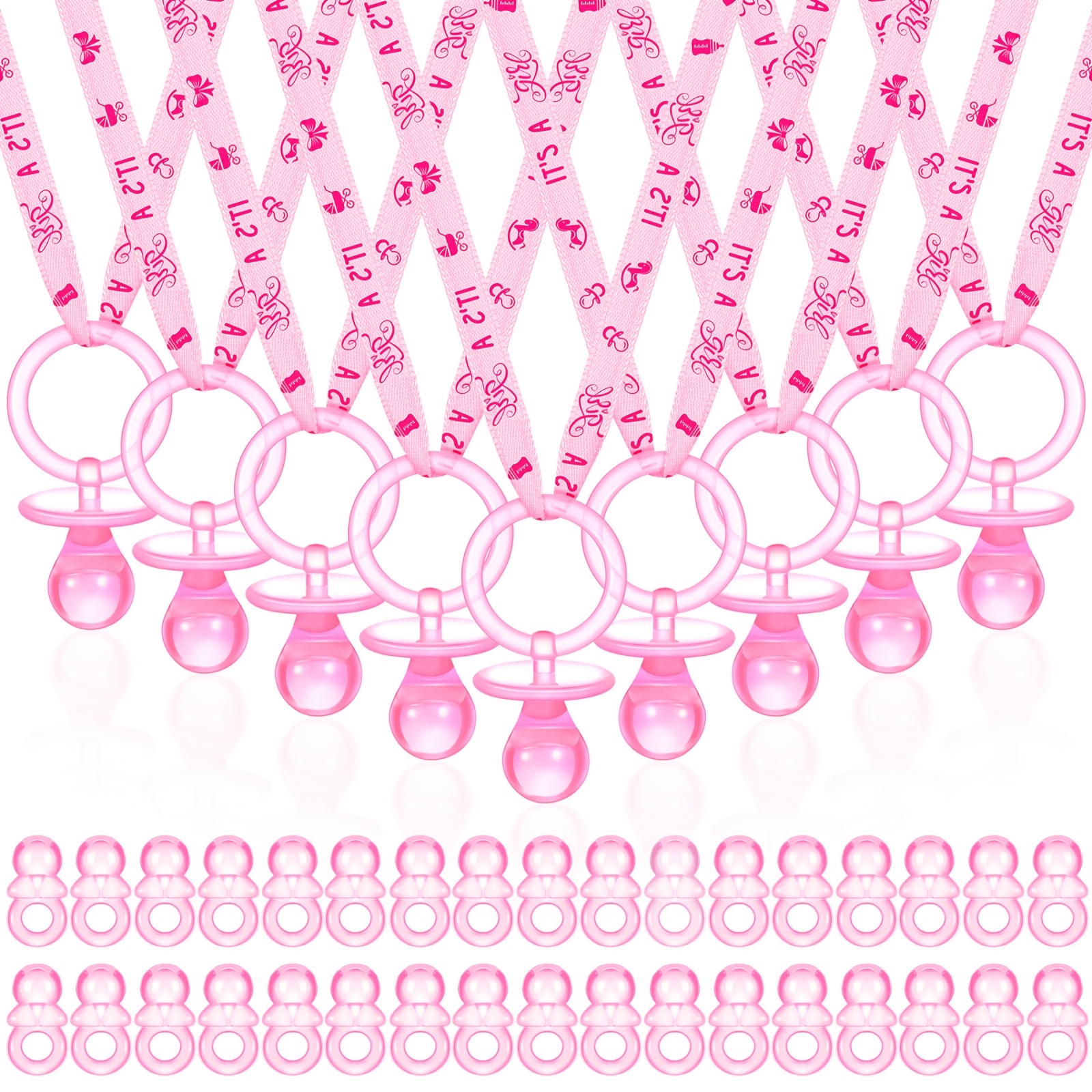 TEMU 74pcs Baby Shower Pacifiers 24 Necklace Acrylic Party Favors 50 Mini Plastic Pacifiers Charm Bulk For Baby Shower Party Decorations Games Table