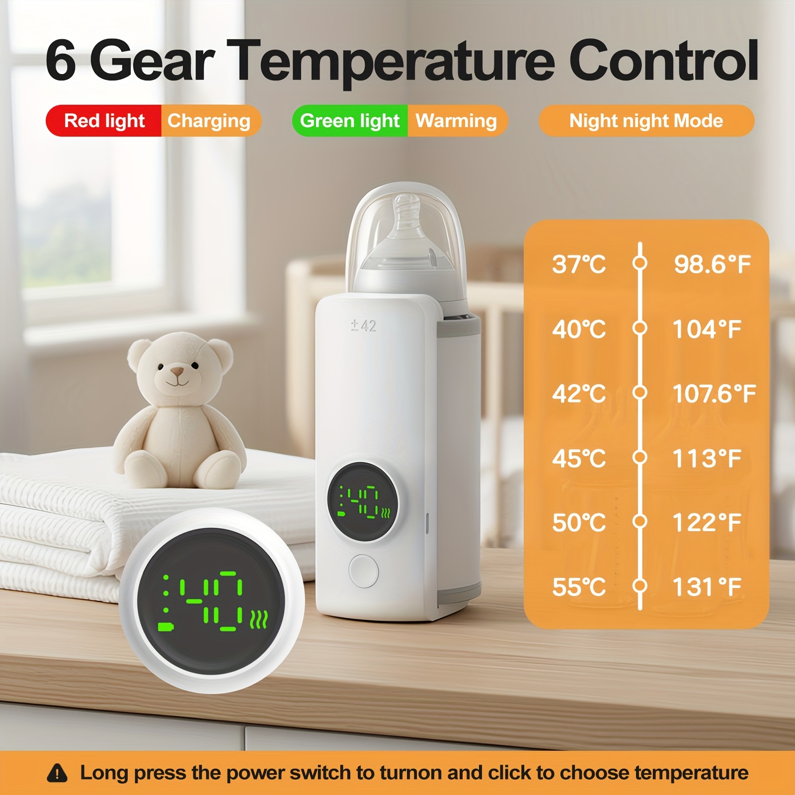 portable bottle warmer suitable for travel quick heating precise temperature control rechargeable 6000mah milk warming heater with led display can heat breast milk when out without water Product details 4