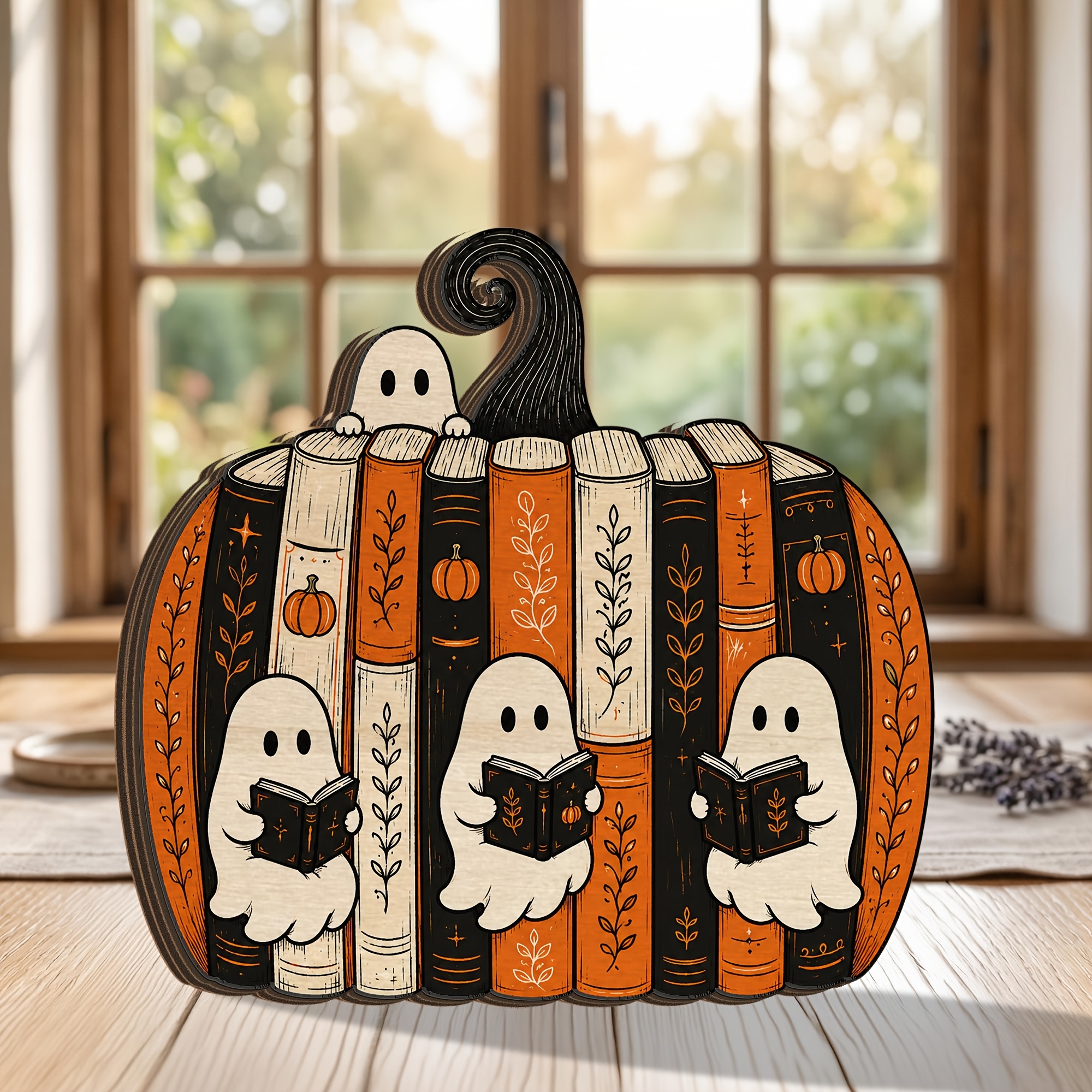 TEMU Halloween Pumpkin-shaped Wooden Bookshelf Ornaments, Bookshelf Ornaments, Autumn Theme Books, Book Fan Gifts, Retro Halloween Pumpkin Wooden