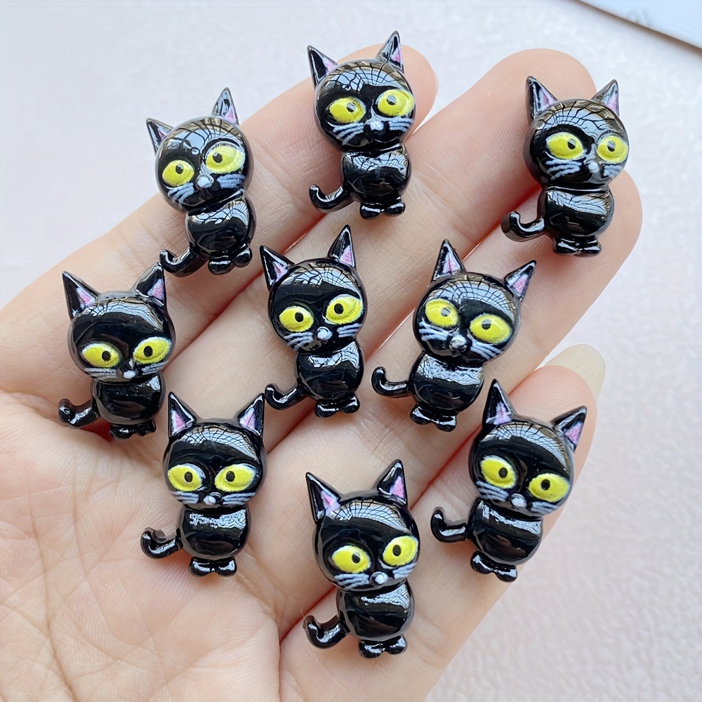 10pcs Cute Resin Cartoon Kittens For Diy Crafts & Home Decor - Ideal For Halloween & Christmas Scrapbooking