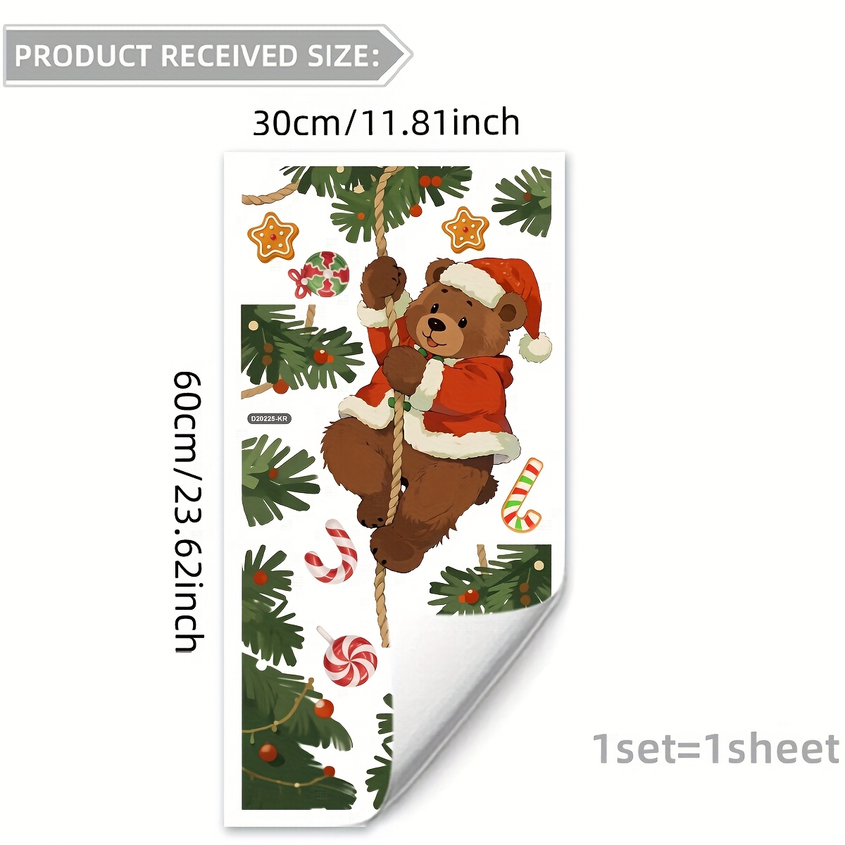 TEMU 30*60cm 크리스마스 곰 창문 스티커 세트, 양면 투명 유리 데칼, 상점 창문 및 평평한 표면용 D20225-KR, 크리스마스 트리 벽 스티커, 휴일 창문 장식,축제용 유리 장식,현대적인 휴일 디자인,장식용 정전기 클링,고품질 비닐,PVC 소재, 정전기 클링,휴일 쇼핑객,이벤트 플래너