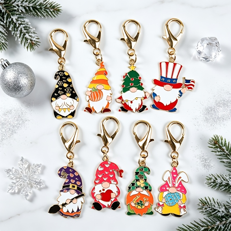 TEMU Gift For Her/him [christmas Decor] 8pcs Gnome Keychain Set, Multicolor Enamel, Materials, For Birthday Gifts And, Christmas Party Gift, ,