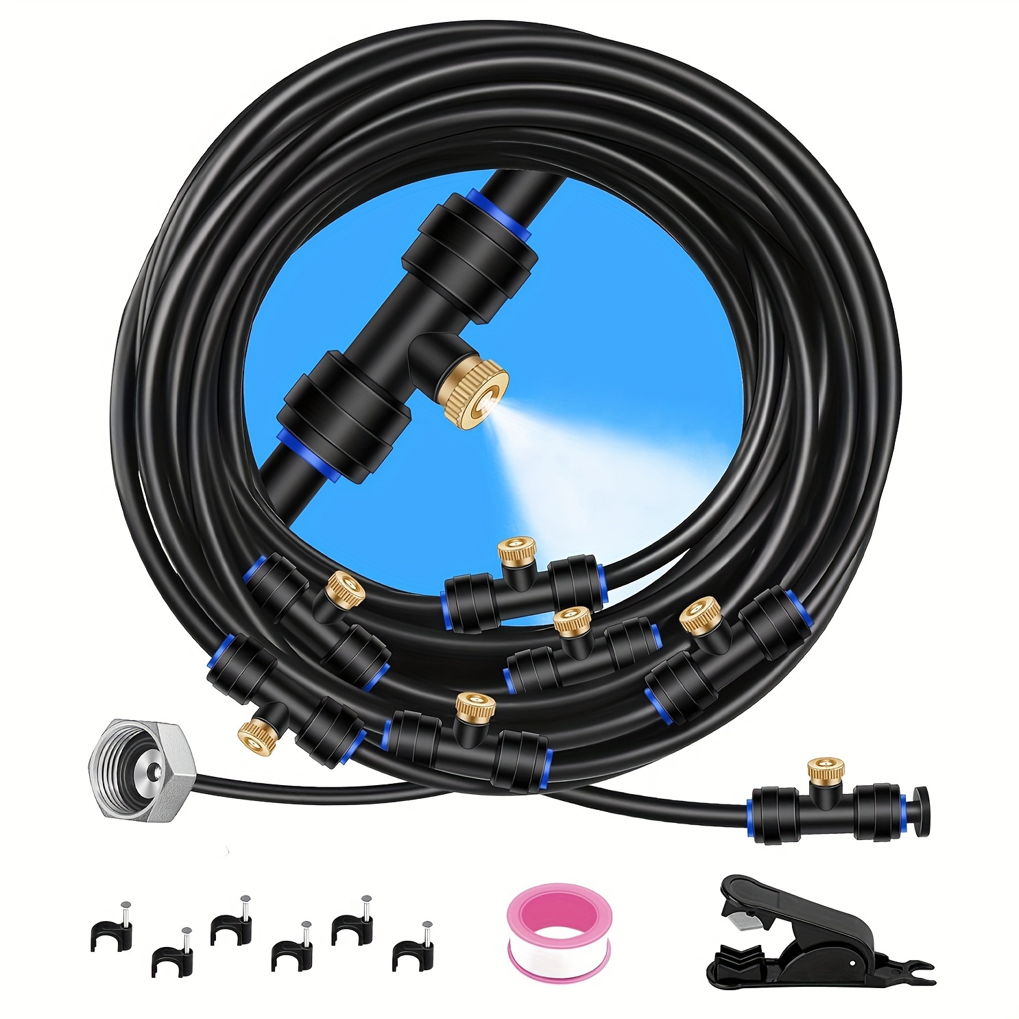 

Cooling System With Cooling Atomization, 19.68ft (6m) Atomization Line + 6 Brass Atomization Nozzles + Brass Adapter (3/4") Patio Garden Greenhouse Water Park Trampoline Outdoor Sprayer
