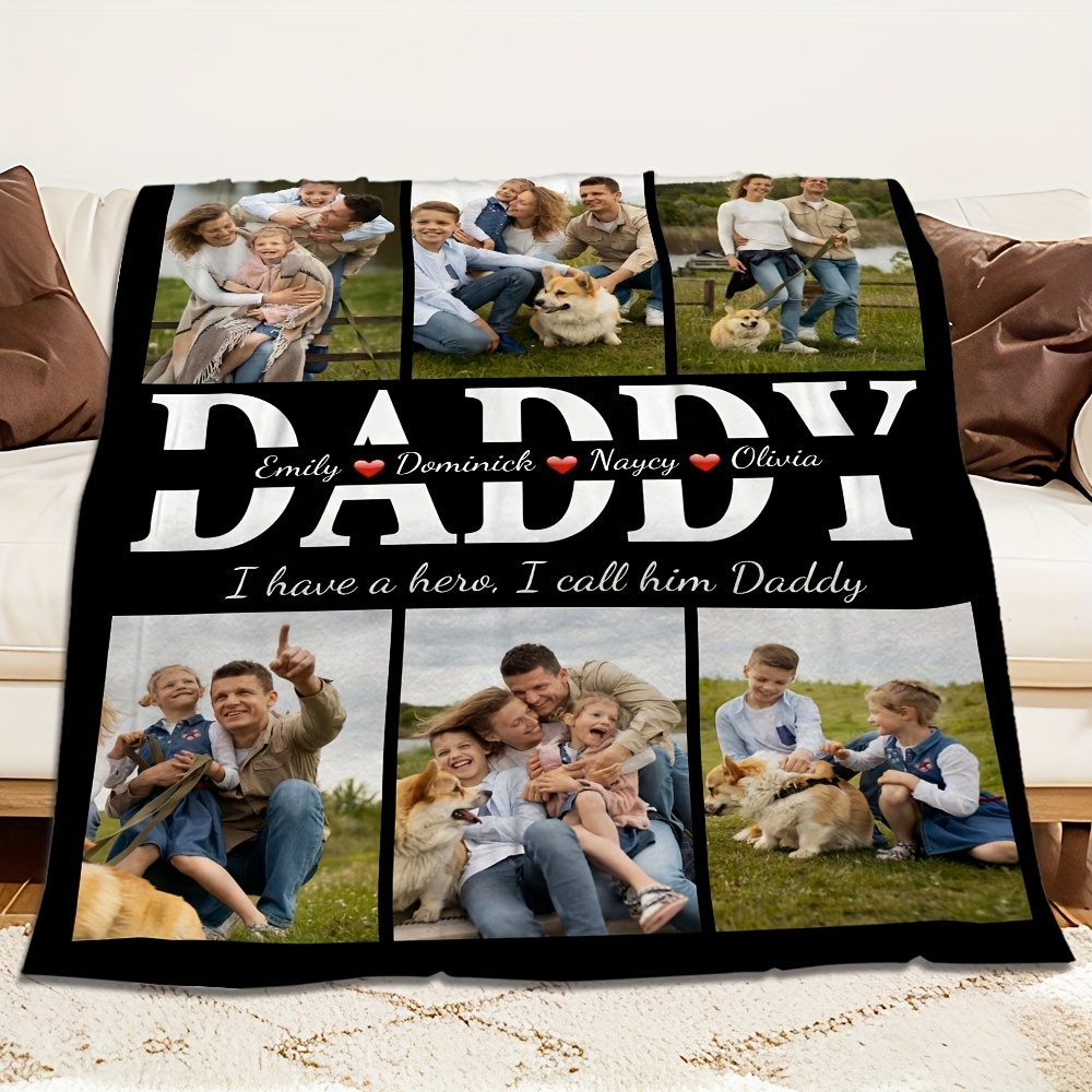 TEMU Couverture 1 pièce personnalisée avec photo de famille - Plaid en flanelle personnalisé avec motif de collage , cadeau réconfortant pour la fête