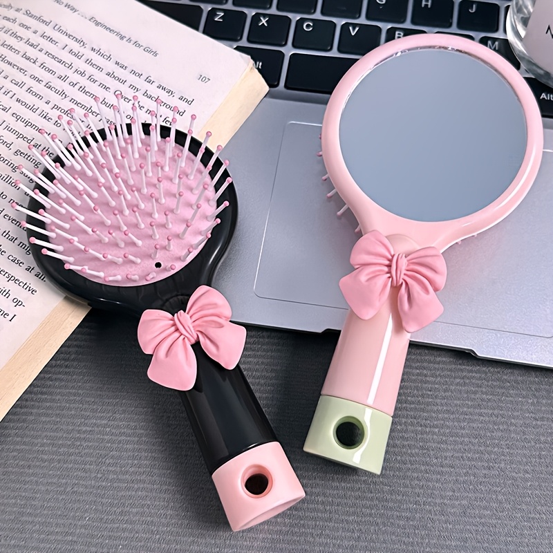 

1pc Guyan Mini Hair Brush With Built-in Mirror - Portable Polished , Abs Plastic Handle, Plastic , Normal Hair, For Scalp Massage And Styling