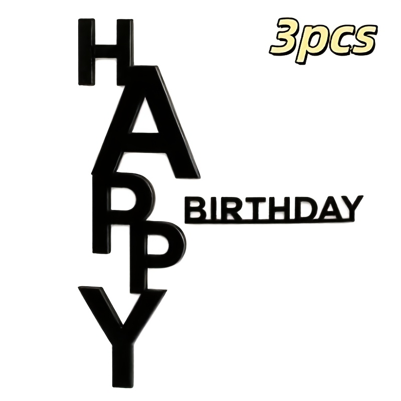 TEMU 3/6/9/15pcs Minimalist Black Acrylic Birthday Cake Topper, Modern Geometric Cake Decoration, Stylish Party Supplies, Table Decor For Birthday