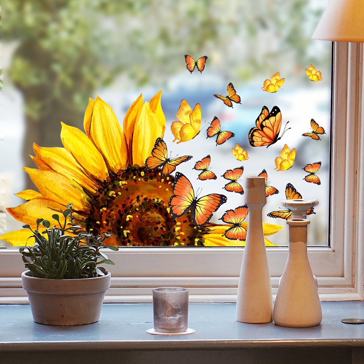 

Vibrant Sunflower & Double-sided Window Decal - Reusable Pvc Sticker, 5mil , Bedroom & Study Glass Windows, Contemporary , Room Decor