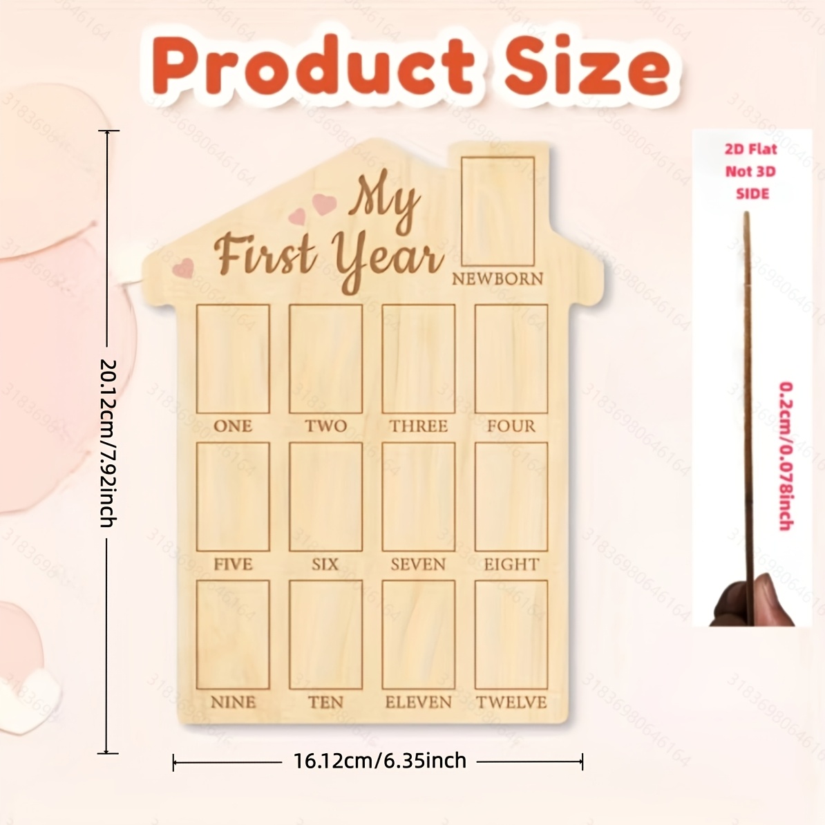 TEMU 2d Flat, Year Baby Growth Photo Display Board, 12-month Newborn Milestone Photo Frame, Neutral Photo Frame, 2d Flat