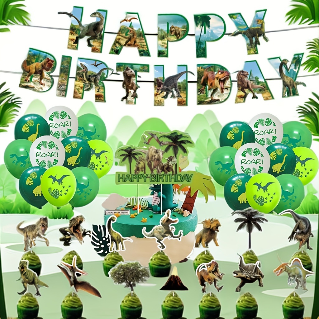 

Dinosaur-themed Birthday Party Decor Set - Includes Banner, Cake Toppers & More For Room/garden Celebrations