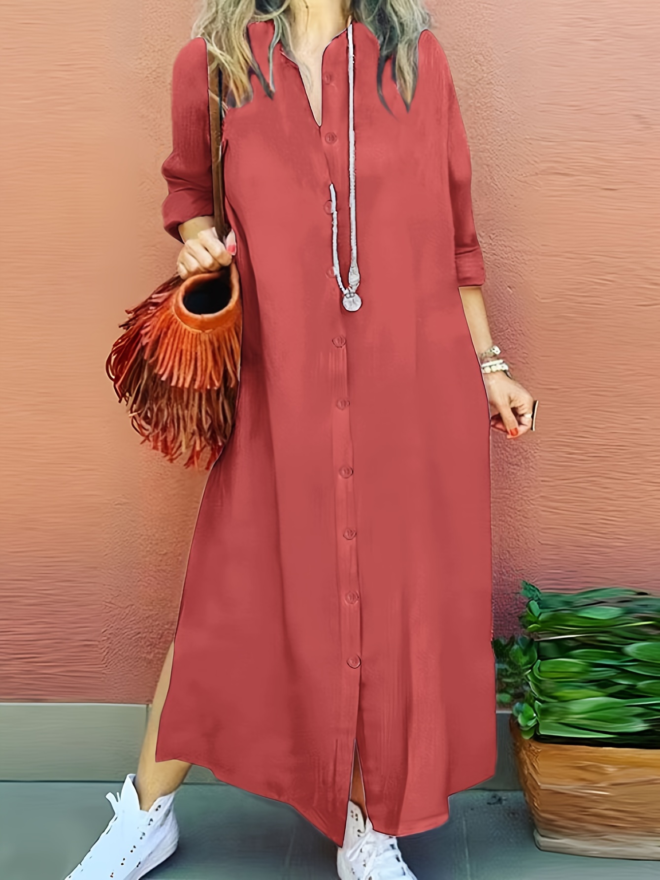 open lace back dress Red 100% Cotton Round Neck Short Tunic Dress 44