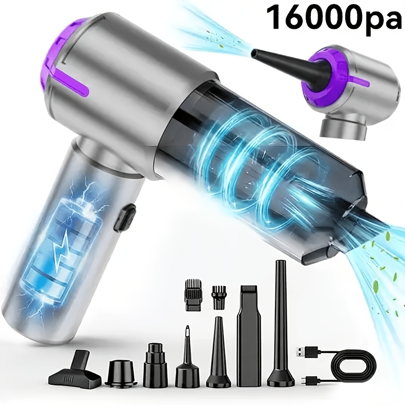 Image of 16000pa Cordless Handheld Vacuum, Portable Car Vacuum And Air Duster, Multi-nozzle With Washable Filter For Pet Hair, Car, Home, Office Cleaning