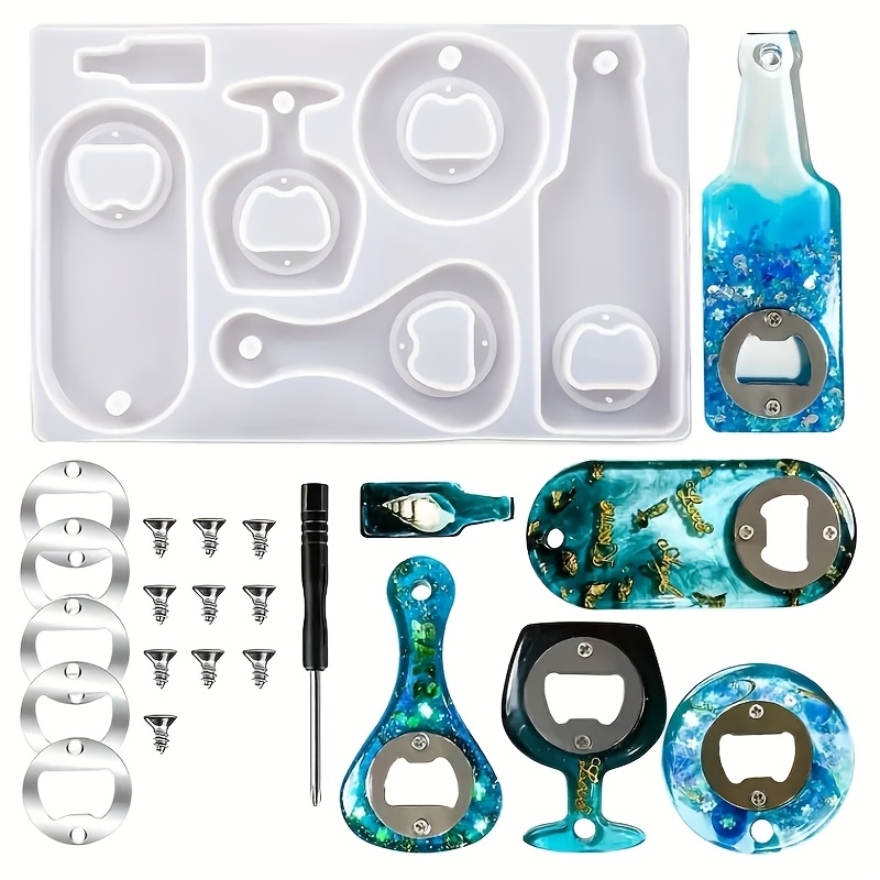 TEMU Bottle Opener Resin Molds Kit, Beer Opener Silicone Molds For Epoxy, Resin Jewelry Casting Molds For Wine Corkscrew, Crafts Making