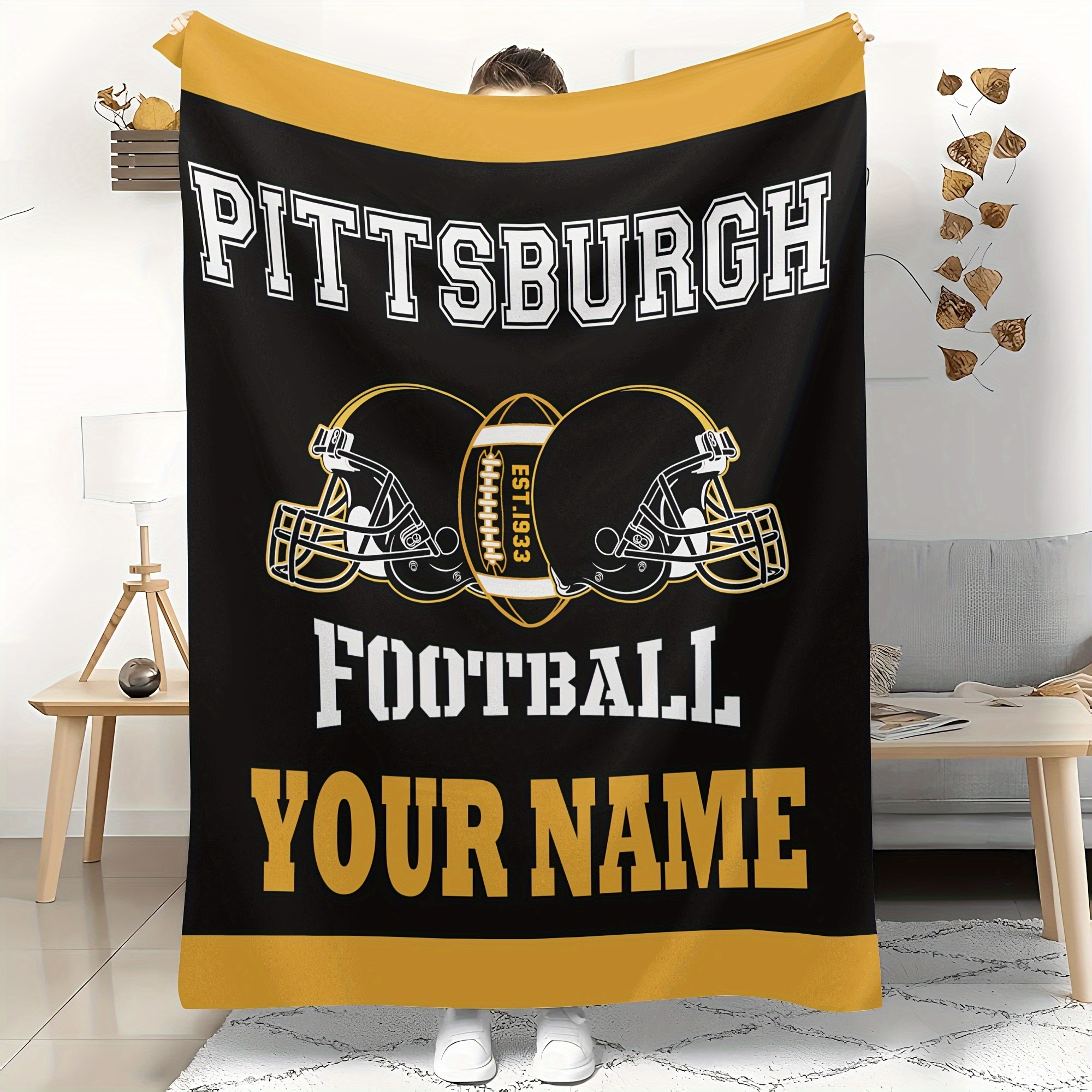 

Custom Pittsburgh Football Fleece Throw Blanket - Personalized Name, Perfect Gift For Sports Fans, Ideal For Bed, Sofa, Or Travel