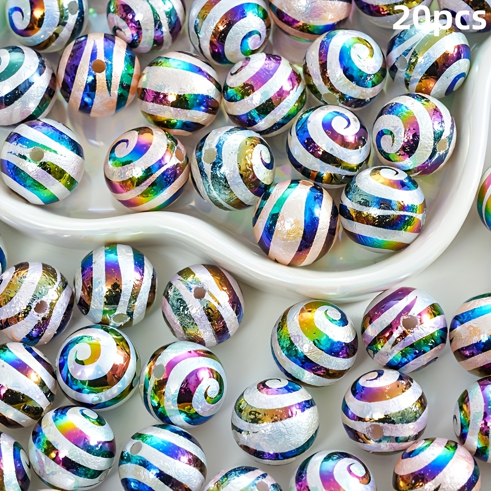 TEMU 20 Shiny Rainbow Acrylic Spiral Beads, 16mm Decorative Beads, Suitable For Jewelry Making, Necklace, Earrings, Key Chain, Mobile Phone Charm,