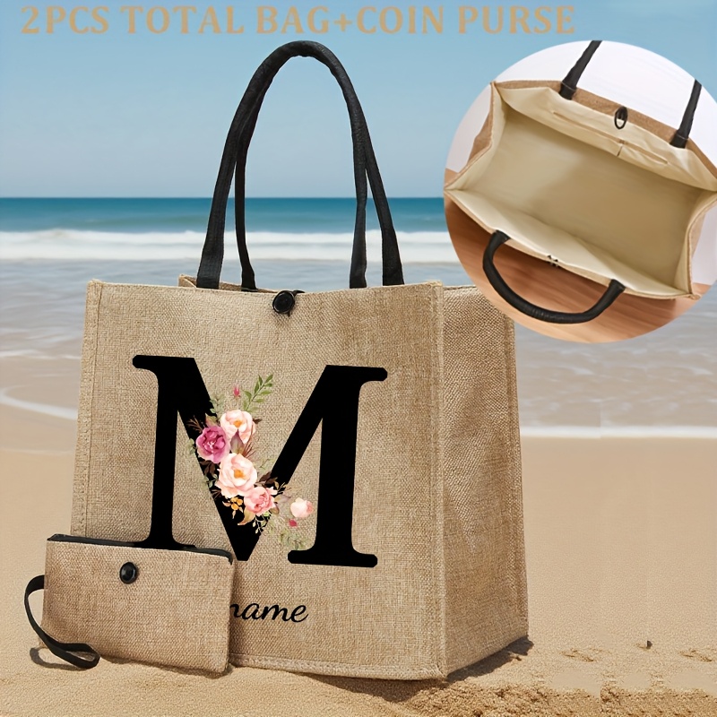 TEMU 2 pièces Sac à Main Femme & Trousse de Beauté Personnalisable - Fermeture à Pression, Tote & Trousse de Beauté Assortie, Idéal pour Voyage,