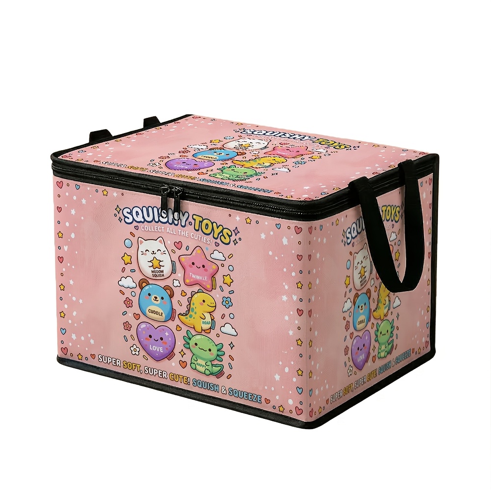 TEMU 1 Cute Squeeze And Play Storage Box With Lid - Large Foldable Soft Fabric Organizer, Suitable For Clothes, Towels, Bedding | Heavy-duty Zipper