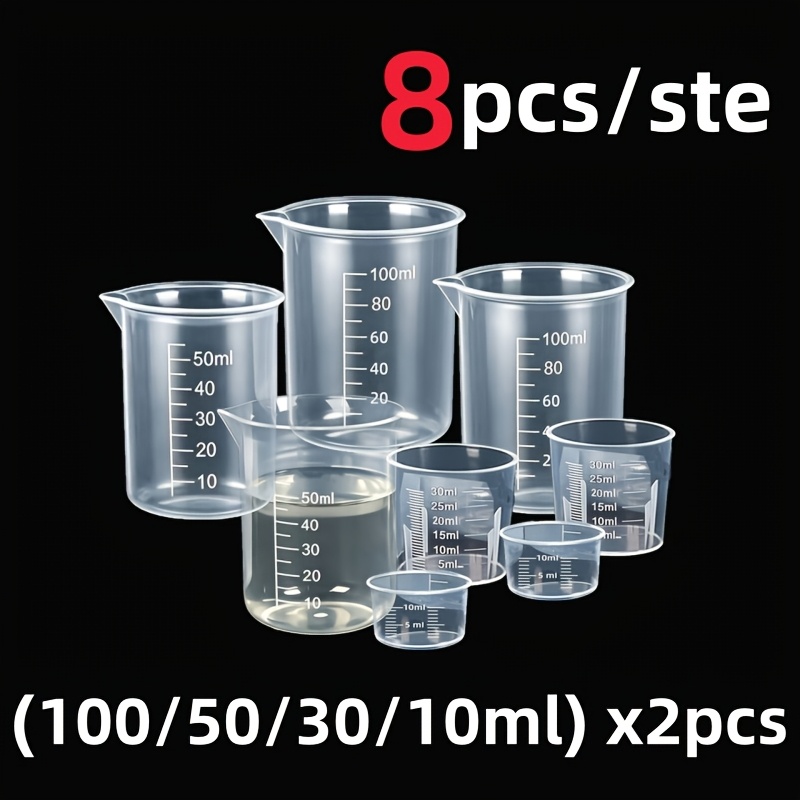 TEMU 8pcs Set Of Plastic Transparent Measuring Cups Laboratory Scale Beakers, Reusable - Mini Precision Multifunctional Measuring Cups, (0.34 Oz/1.01