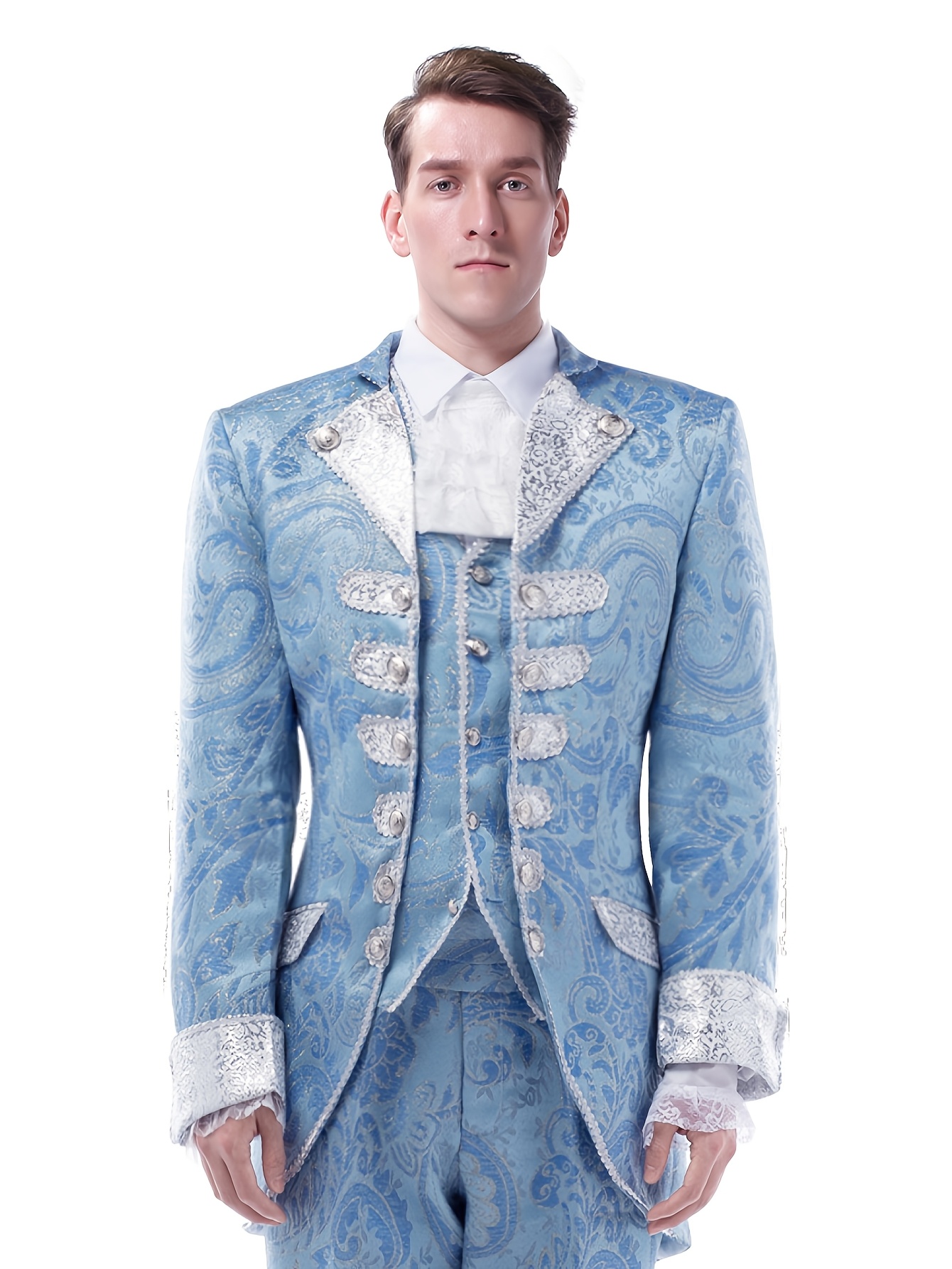 2025 Men's Three Piece Retro Palace Costume Retro Casual Party Wedding Game Pattern Button