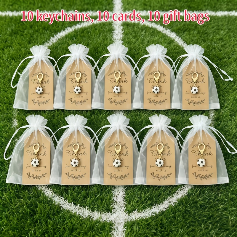 TEMU 30pcs Soccer Keychain Set, Includes 10 Keychains/10 Thank You Cards And 10 Gift Bags, Enamel Soccer Pendant Lobster Clasp Keychain, Suitable For