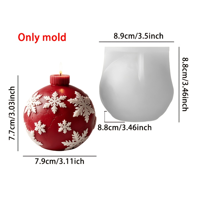 TEMU Resin Silicone Mold - Snowflake Christmas Ball-shaped Silicone Mold With Threaded , Sphere Candle Mold, Resin Plaster Winter Christmas Hanging