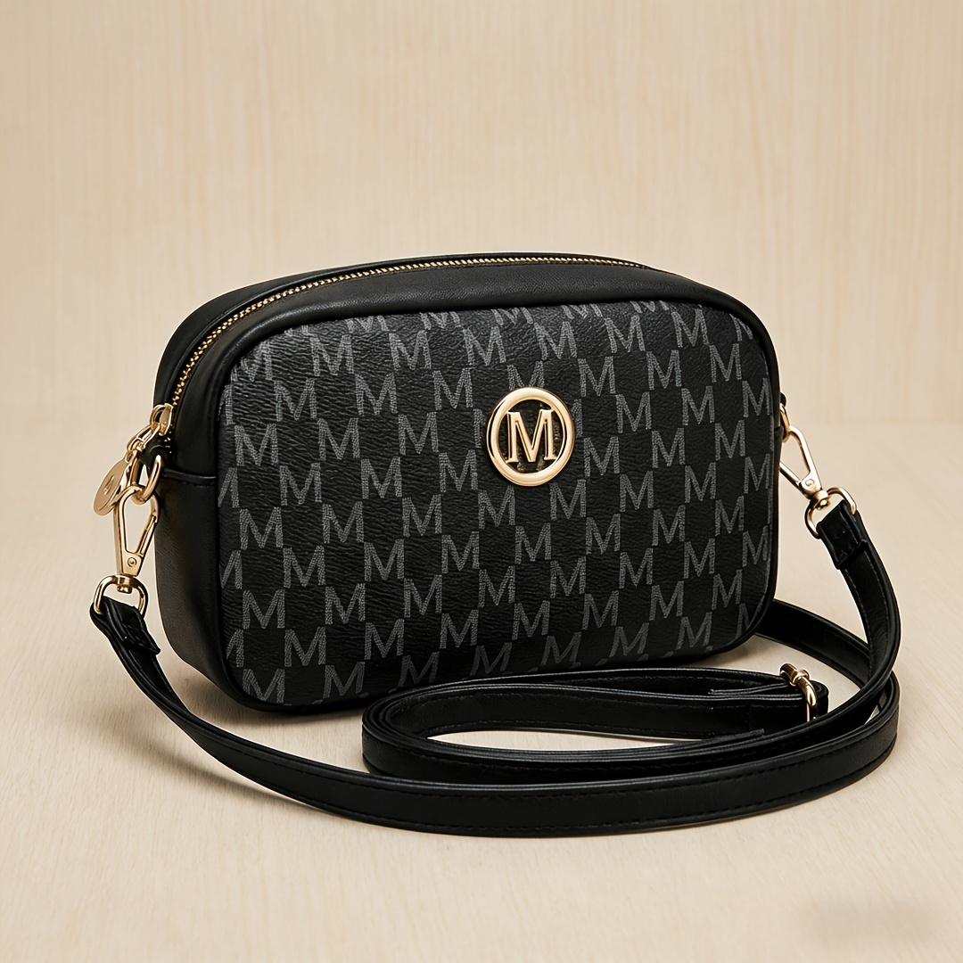 TEMU 1pc Women's Vintage M-pattern Printed Shoulder Bag, 3 Colors ! Light Luxury And Fashion Letter Print Crossbody Bag, Fashion Hardware, Shoulder