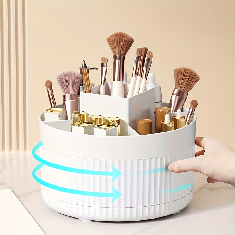 

360-degree Rotating Desk Organizer - Versatile Swivel Pencil Holder & Makeup Brush Cup, Lightweight Plastic Storage For Office Supplies & Decor