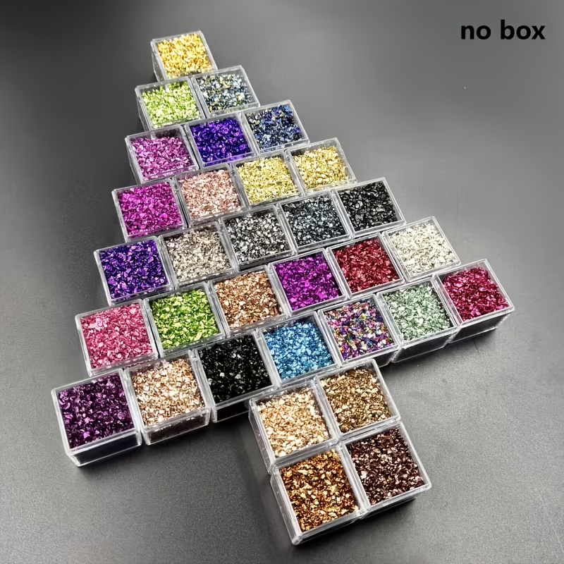 TEMU Confezione Famiglia di di Vetro Irregolari da 32 Colori | 160G, di Vetro Qualit� da 1-3Mm Ideali per Artigianato in Resina, Decorazioni per Nail
