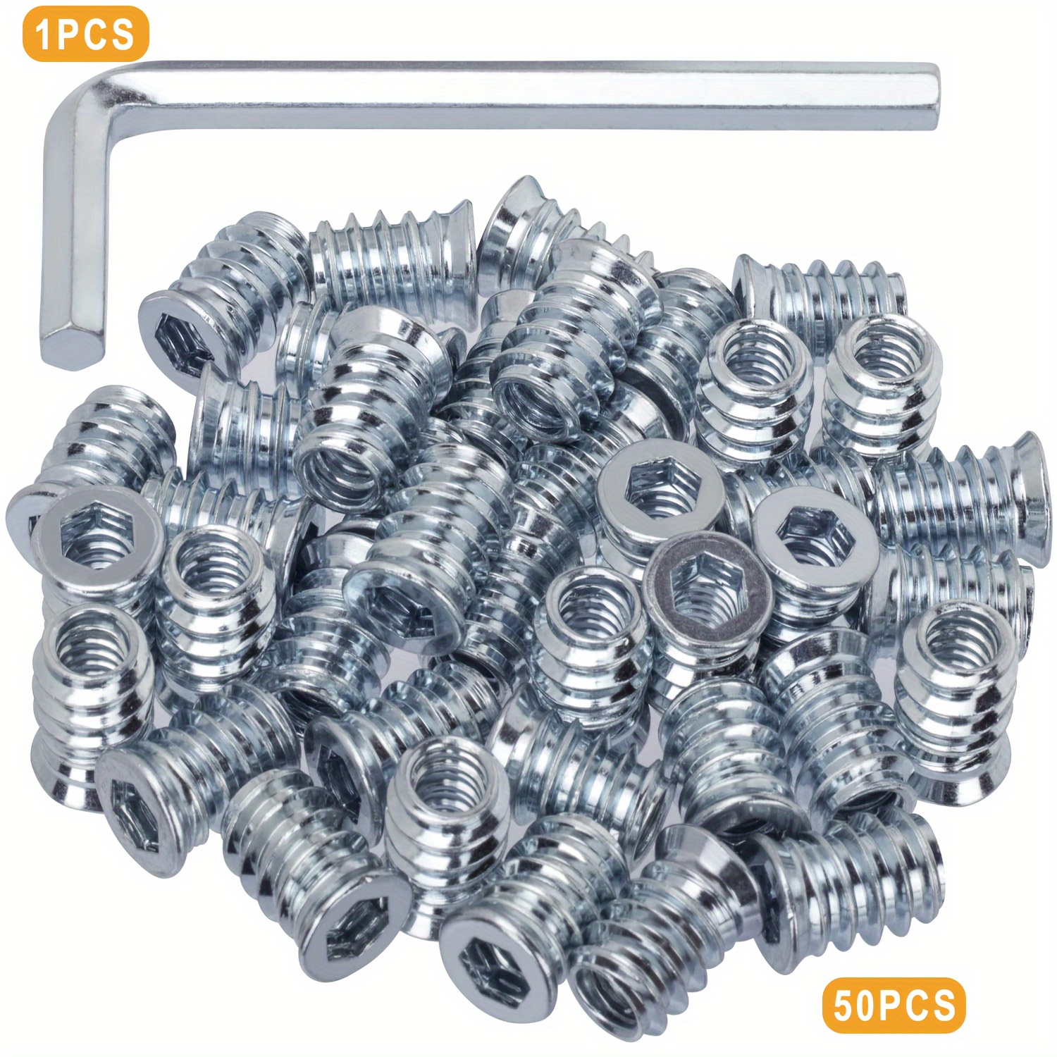 

50pcs Insertable And External Thread , 1/4"- 15mm, Free 1pc Hex , , Galvanized - , Suitable For Wood And Wooden