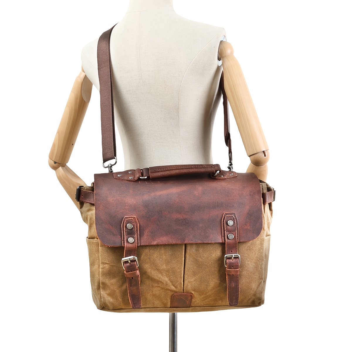 Vintage Waxed Canvas And Crazy Horse Faux Leather Motorcycle Saddle Bag, Multi-Functional Shoulder Or Hand-Carry Design, Durable And Stylish with a Retro Look, Perfect for Riding, Traveling, And Daily Use