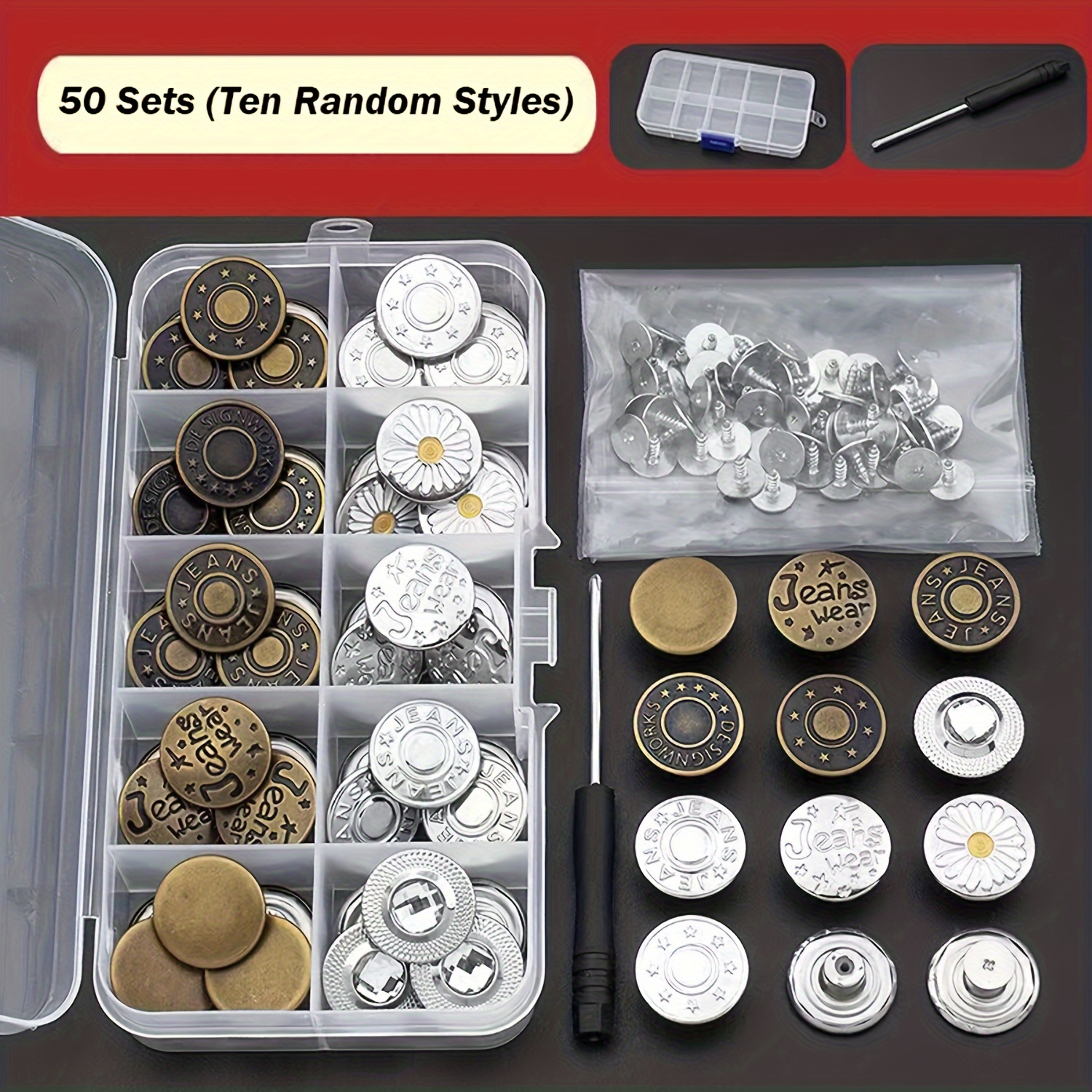 TEMU 25/50pcs Vintage Metal Screw Buttons - No-sew Jean Fasteners, Easy Diy Replacement Kit For Denim & Knit Crafts