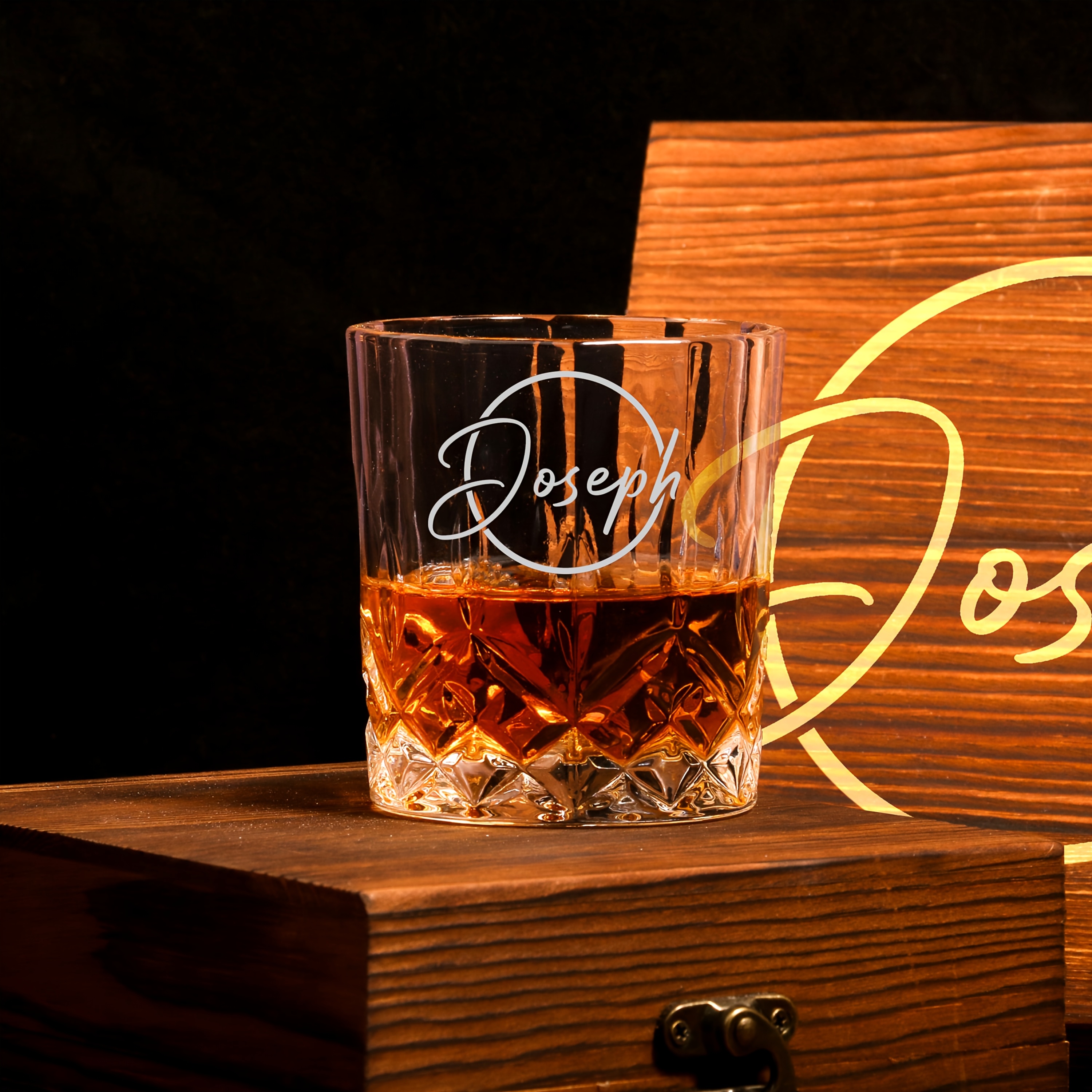 TEMU Engravable Whisky Cups & Wooden Gift Box - Tumblers Suitable For Weddings, Best For Man Gifts, Birthdays, Corporate Events - Custom Carved With