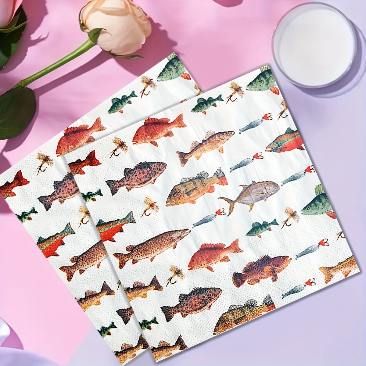 

Fishing Theme Party Napkins 20-pack, Sea Fish Design Disposable 2-ply Paper Towel, Multipurpose Printed Napkins For Birthday Party Decorations And General Events