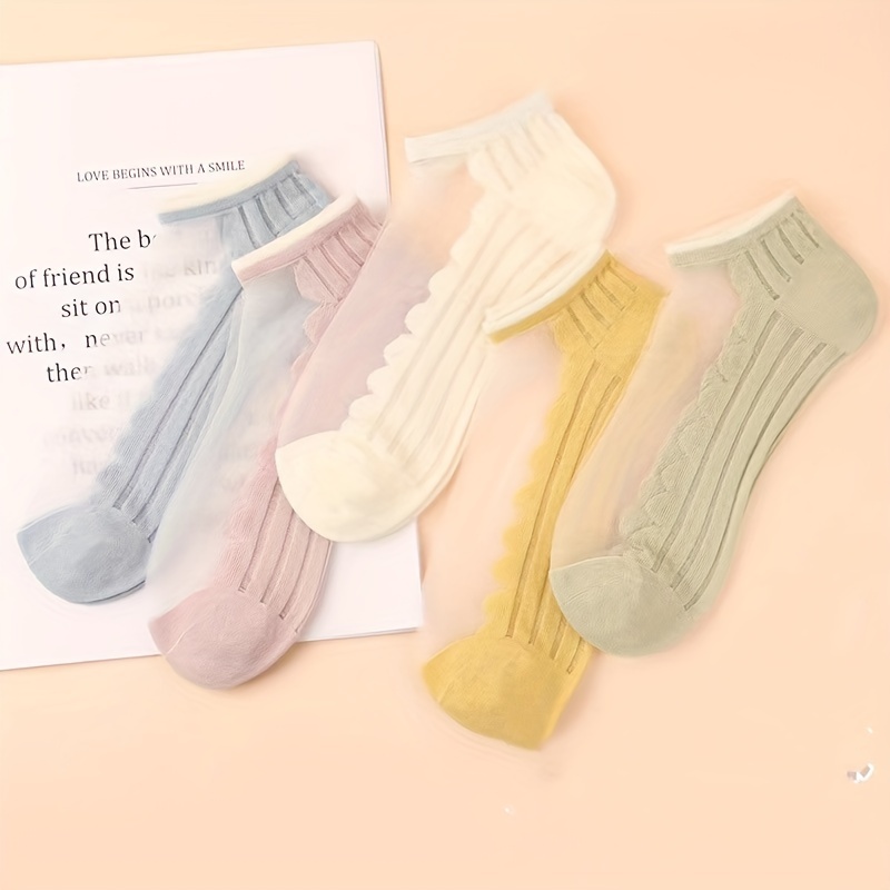 

5 Pairs Sheer Thin Mesh Socks, Lightweight & Breathable Ankle Socks, Women's Stockings & Hosiery
