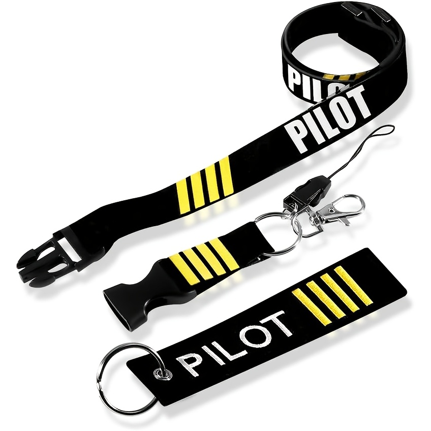 TEMU Cordón de Piloto de 4 Rayas para Llaves con Hebilla de Seguridad Desmontable, Juego de Llavero y Etiqueta de Equipaje para Llaves, Credenciales,
