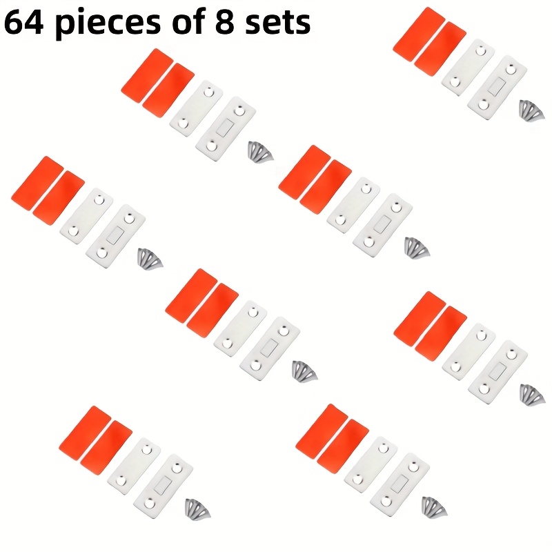 Image of 64pcs (8 Sets) Heavy-duty Ultra-thin Self-adhesive Magnetic Cabinet Locks - No-drill Magnetic Door Latches, & Theft-proof Locks For Wardrobes, Closets, Fridge, Cabinets - Strong Magnetic Strips ()