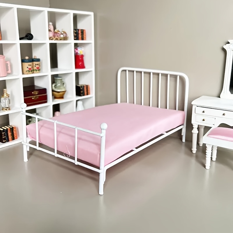 Image of 1:12 Dollhouse Mini Model Bedroom Scene White/ Frame, White/pink Mattress, Single Bed Micro Scale Bed Easy Ornament, Miniature Furniture, Photography Props