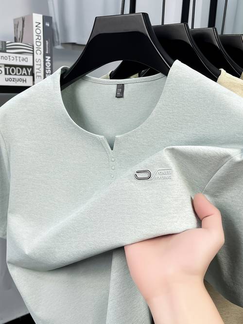 mens casual sports short sleeved t shirt summer thin round neck small v neck logo t shirt top