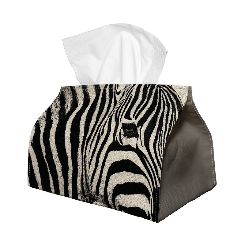 TEMU 1pc Minimalist Animal Pattern Tissue Box | Decorative Tissue Dispenser With Zebra Stripe Texture, Durable Polyester For Home, Party, Car,