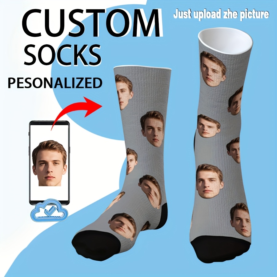 TEMU 1 Pair Of Men's Customized Couple Face Socks - Personalized Mid-calf Socks With Fun Photo Designs, Perfect Gifts For Valentine's Day, Birthdays,