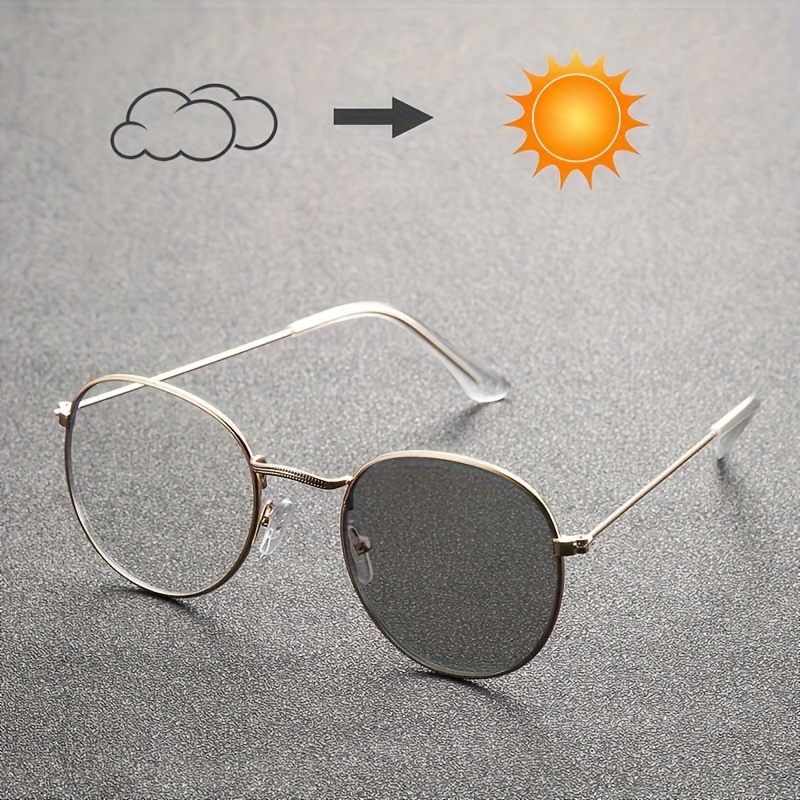 

1pair Men's Round Frame Color-changing Fashion Glasses For Travel And Daily Wear