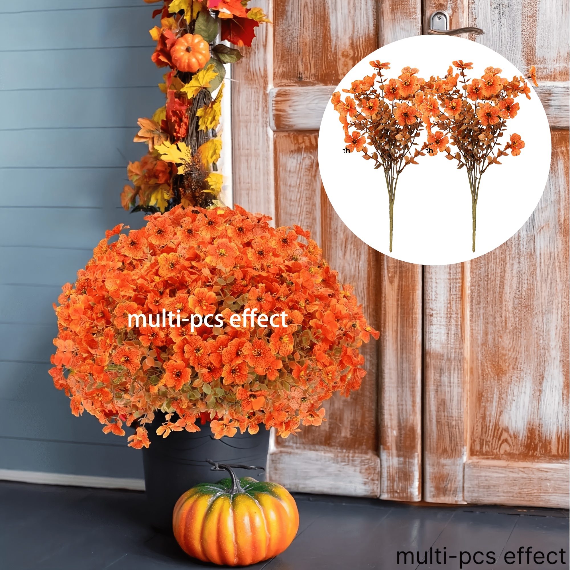TEMU 2 Mazzi di Fiori Autunnali Realistici Arancioni e Gialli - Mazzapanche Artificiali Resistenti ai UV, Decorazioni Autunnali per Esterni/Interni