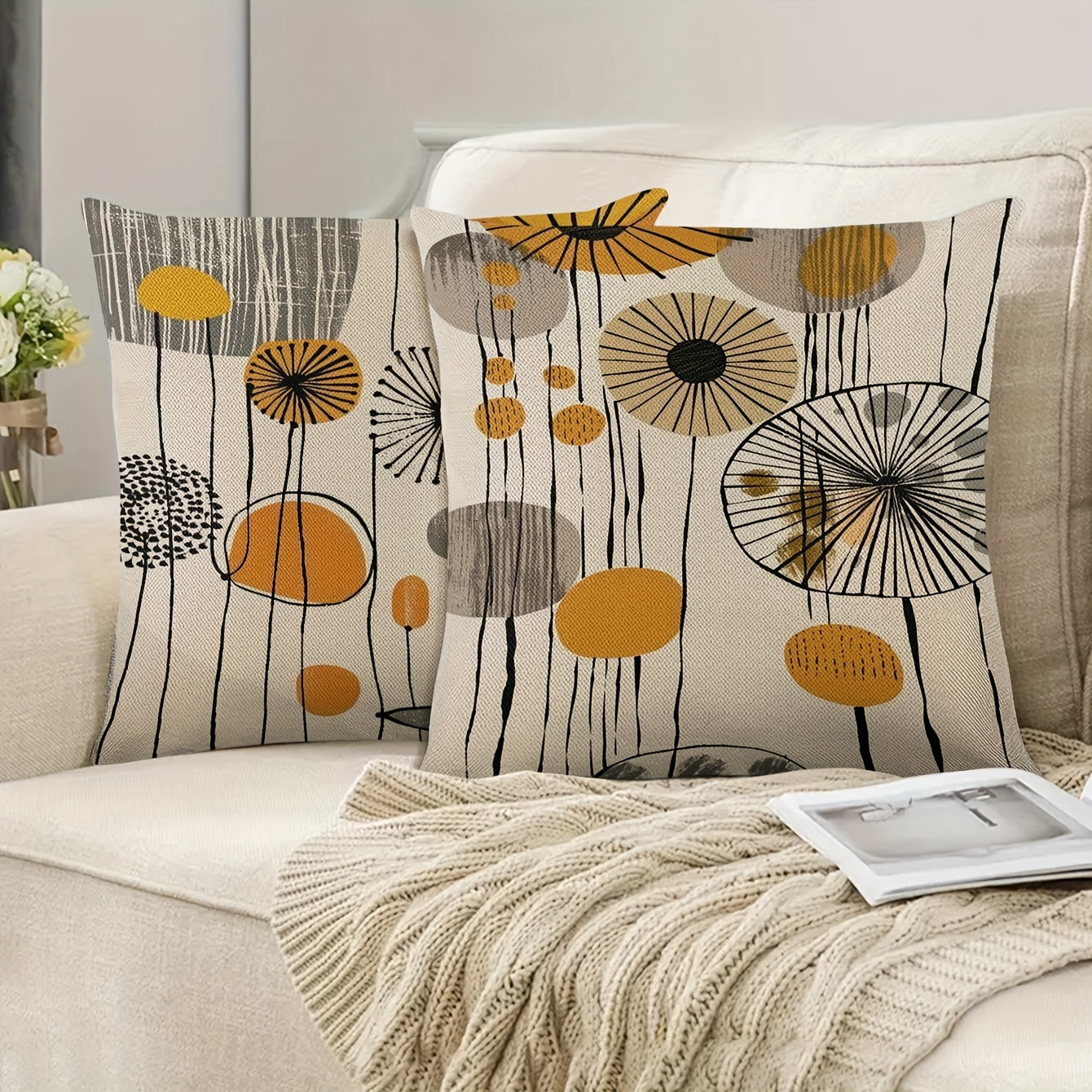 

2-piece Dandelion Print Linen Pillowcases 18x18 Inches - Zippered, Machine Washable Covers For Sofa, Bed, And Home Decor (inserts Not Included)