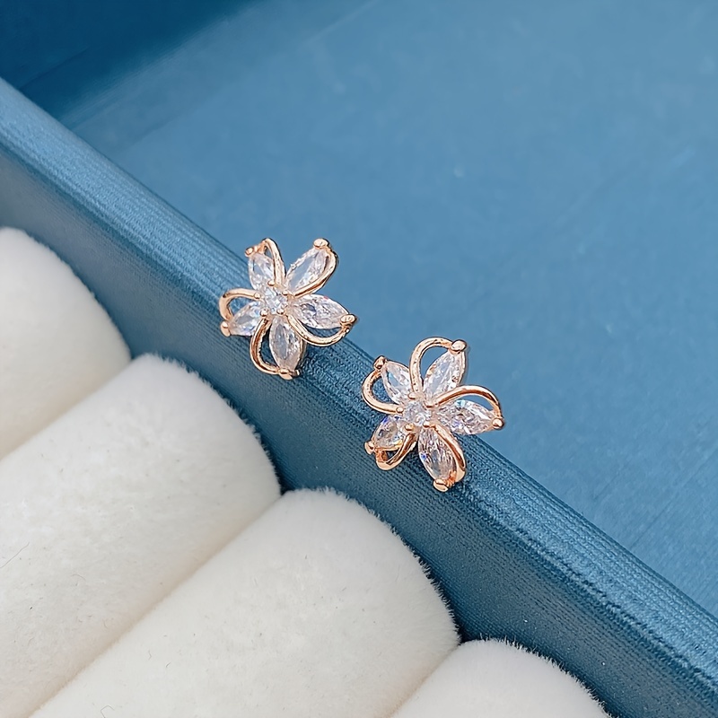 petal flower stud earrings 18k gold plated - Temu