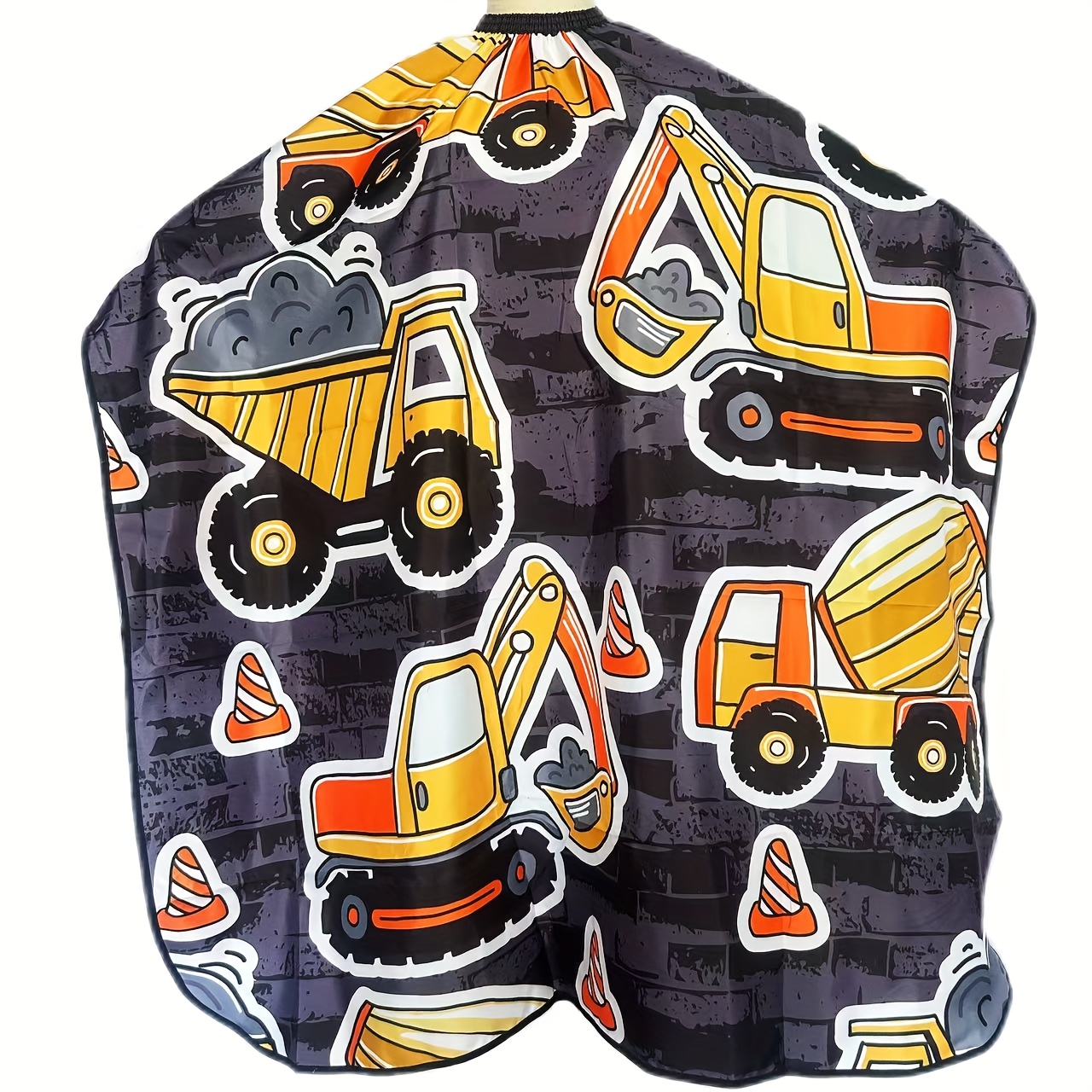 TEMU 1pc Barbershop Hair Cloth Apron With Cute Cartoon Excavator Pattern - Adjustable Neckline, Durable Hair Stylist Apron For Home & Salon Haircuts, & Adults, Barber Accessories
