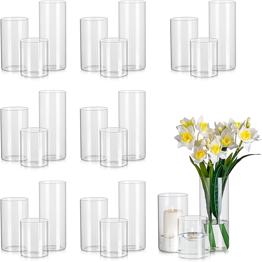 TEMU Transparent Cylindrical Windproof Glass Candlestick Set, 24pcs Glass Vase Pack, For Table Centerpiece Decoration, Modern Floating Candlestick,