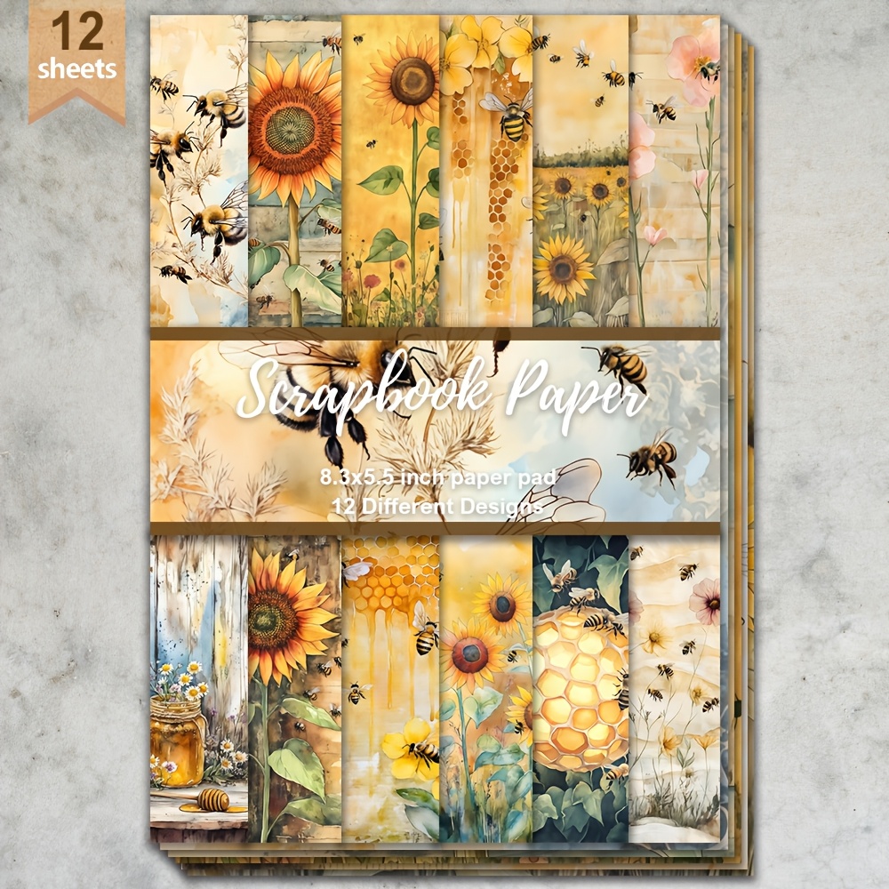TEMU 12 Feuilles de Papier de Scrapbooking avec d' et de - 8,3x5,5 Pouces Épais, Convient pour l'Artisanat, la Création de Cartes, le Journaling, le