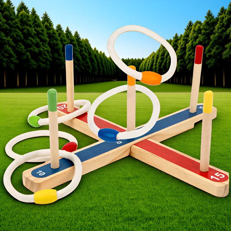 1   containing 2 red and   plates 5 pegs and 5 hoops designed to   hand eye coordination and   parent child interaction suitable for   activities beach games beach ring parties lawn family events