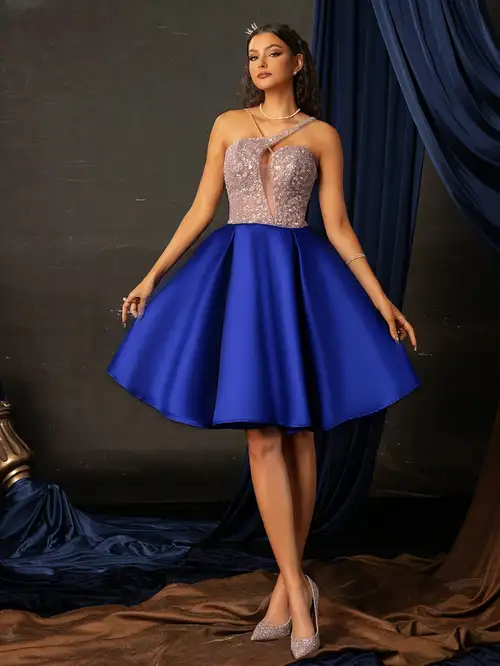 royal blue dress for concert Royal Blue One Shoulder Long Evening Dress With Slit,Wedding Guest Outfit fg4717